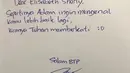 Surat Basuki Tjahaja Purnama (Ahok) untuk Elisabeth Sherly yang bertuliskan sepertinya Adam ingin mengenal kamu lebih baik lagi, kiranya tuhan memberkati. (Instagram/@basukibtp)