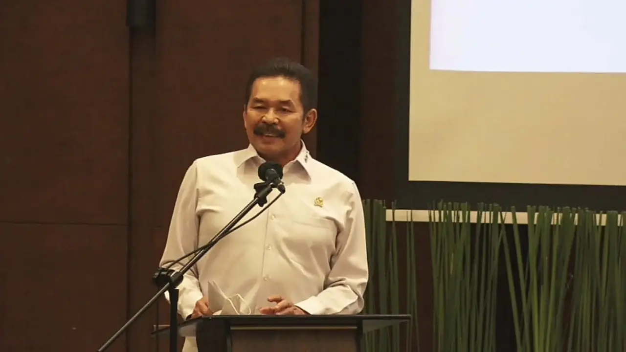 Jaksa Agung ST Burhanuddin dalam acara kerja sama Kementerian Keuangan dan Kejaksaan Agung untuk meningkatkan pengawasan keuangan negara. (Arief/Liputan6.com)
