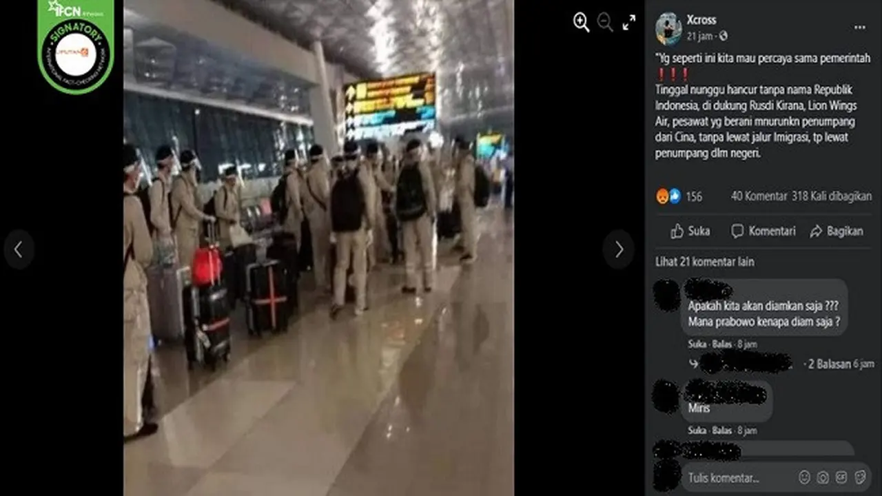 Gambar Tangkapan Layar Foto yang Diklaim Rombongan WN China Baru Mendarat di Bandara Soetta (sumber: Facebook)