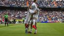 Pemain Real Madrid merayakan gol Jese Rodriguez pada menit ke-83 (AP Photo/Andres Kudacki)