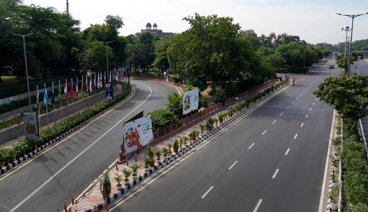 India memegang presidensi forum G20 tahun ini, setelah Indonesia menjadi tuan rumah tahun lalu. KTT G20 tahun ini akan diselenggarakan di Bharat Mandapam Convention Centre, Pragati Maidan. (AP Photo/Manish Swarup)