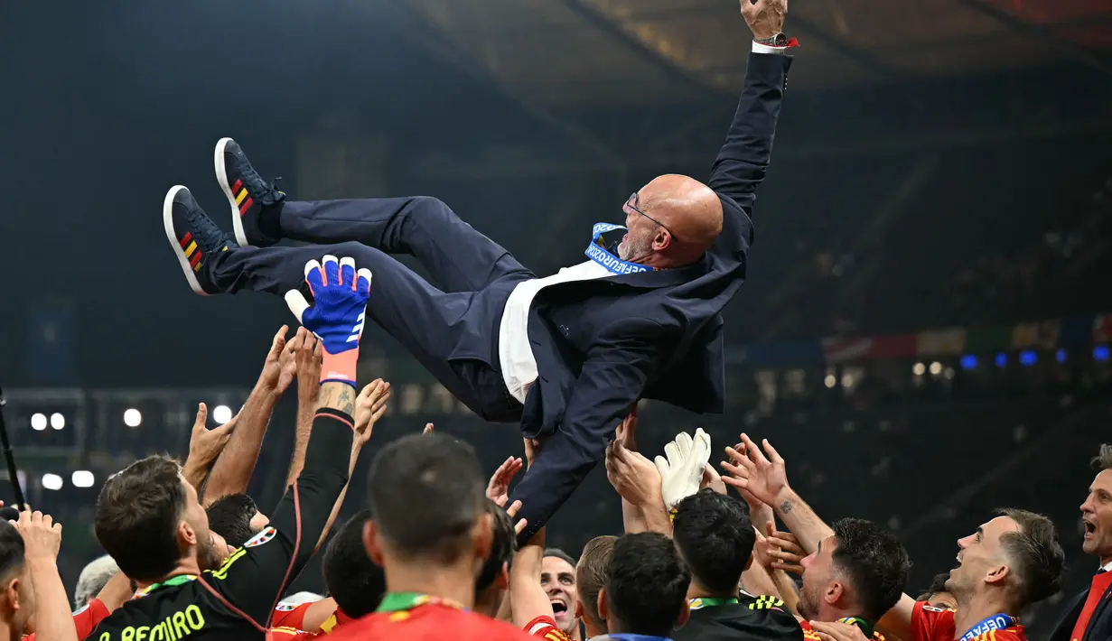 Spanyol juga menjadi satu-satunya negara, yang memenangkan seluruh pertandingan di Euro 2024. (INA FASSBENDER/AFP)