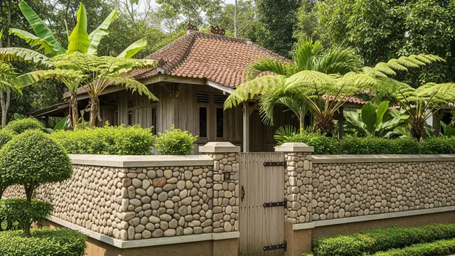 Pagar Tembok Batu Alam Rustic Alami