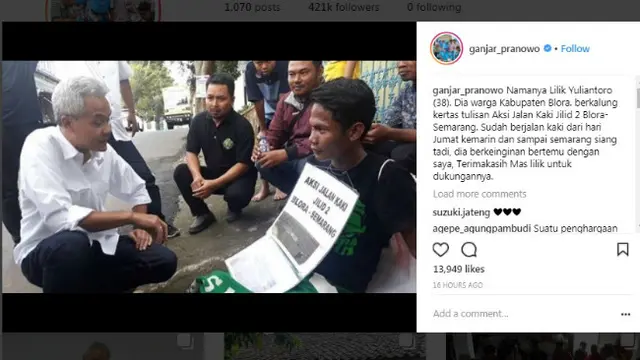 Pria Ini Rela Jalan Kaki 5 Hari demi Dukung Ganjar Pranowo