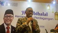 Menteri Perdagangan (Mendag) Zulkifli Hasan dalam acara Halal Bihalal di Kantor Kementerian Perdagangan, Jakarta pada Kamis (25/4/2024).&nbsp;(Tasha/Liputan6.com)