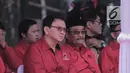 Basuki Tjahaja Purnama  dan Djarot Saiful Hidayat saat menghadiri upacara HUT ke-74 RI di Jakarta, Sabtu (17/8/2019). Upacara HUT ke-74 Kemerdekaan RI tersebut diikuti ratusan kader dan simpatisan partai PDIP. (Liputan6.com/Faizal Fanani)