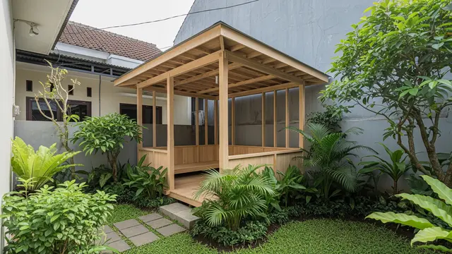Desain Gazebo Minimalis Modern untuk Lahan Sempit Ukuran 2x2 Meter Model Sudut Halaman