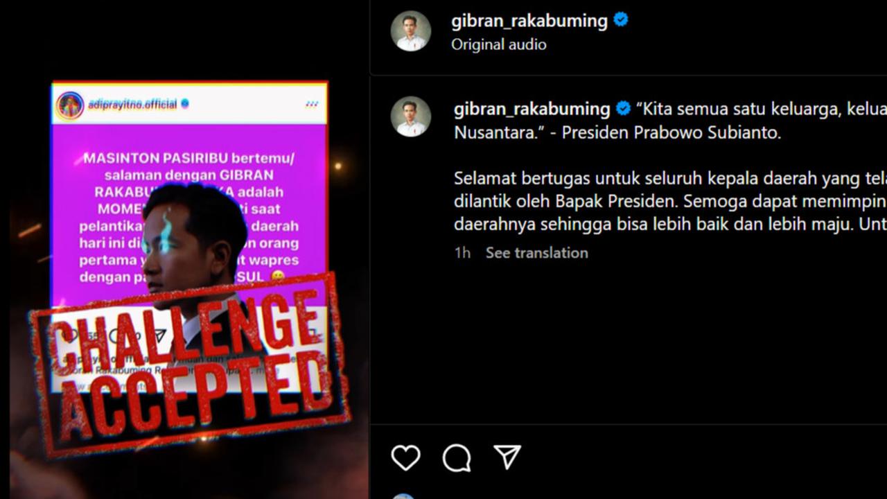 Gibran Unggah Video Berisi Masinton, Kutip Kata-Kata Prabowo: Kita Semua Satu Keluarga