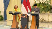 Presiden Peru Dina Ercilia dan Presiden Prabowo (Liputan6.com/Lizsa Egeham).