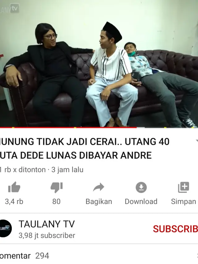 Unggahan Andrey Taulany. (Foto: YouTube Taulany TV)