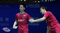 Ganda putra Indonesia, Kevin Sanjaya Sukamuljo/Marcus Fernaldi Gideon, menyingkirkan wakil Taiwan, Lee Jhe-Huei/Lee Yang, pada babak kedua China Terbuka Super Series Premier 2017, Kamis (16/11/2017). (PBSI)