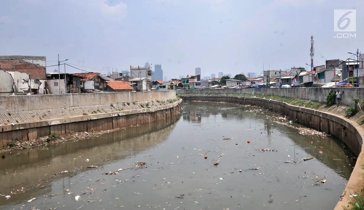 Pemandangan Kali Ciliwung yang tengah dipenuhi sampah, Jakarta, Selasa (4/9). Sampah yang mencemari Kali Ciliwung terjadi dari hulu hingga hilir. (Merdeka.com/Iqbal Nugroho)