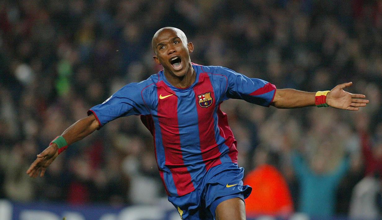 Total 108 gol berhasil dilesatkan Eto’o dan 144 penampilan. Alhasil tiga gelar LaLiga berhasil diraih pada tahun 2005, 2006 dan 2009. (AFP/Jeime Reina)