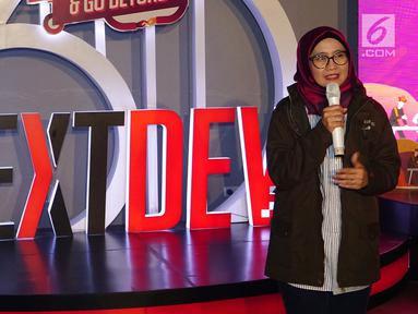 Dirut Telkomsel Emma Sri Martini memberi sambutan dalam rangkaian program The NextDev Talent Scouting Telkomsel 2019 di Medan, Kamis, (8/8/2019). Program tersebut meruapakan pencarian early stage digital startup berdampak sosial di Indonesia yang memasuki tahun kelima. (Liputan6.com/HO/Ady)