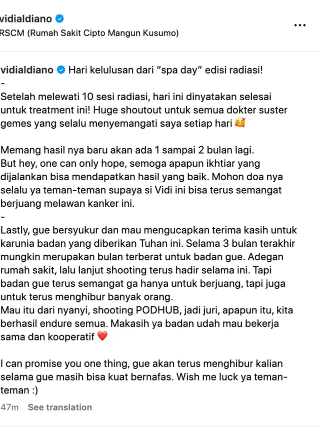 Unggahan Vidi Aldiano. (Foto: Dok. Instagram @vidialdiano)