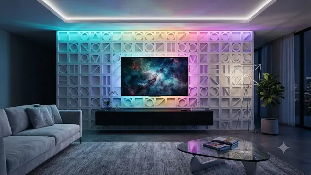 Pola Geometris Roster dengan Lampu LED RGB Interaktif