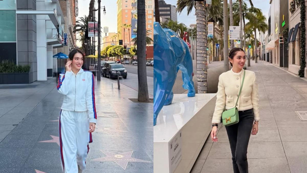 Padu Padan Jaket Pastel Angel Karamoy Saat Liburan di Amerika Serikat