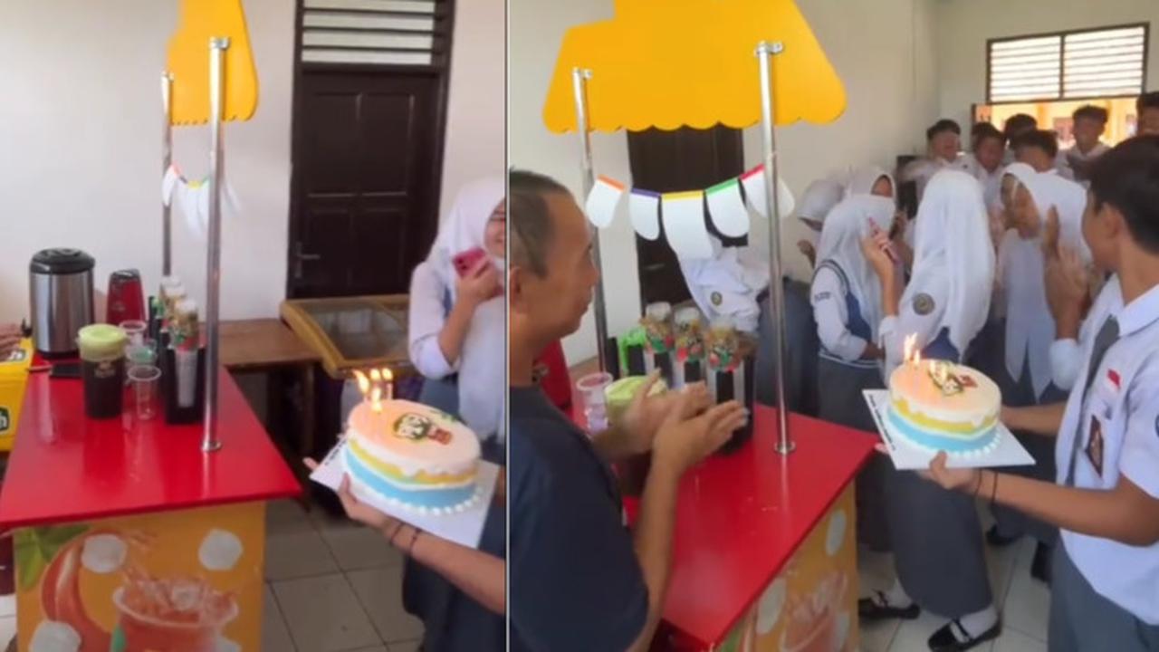 Keren Banget, Aksi Para Siswa Berikan Kejutan Ultah untuk Bapak Kantin Ini Curi Perhatian