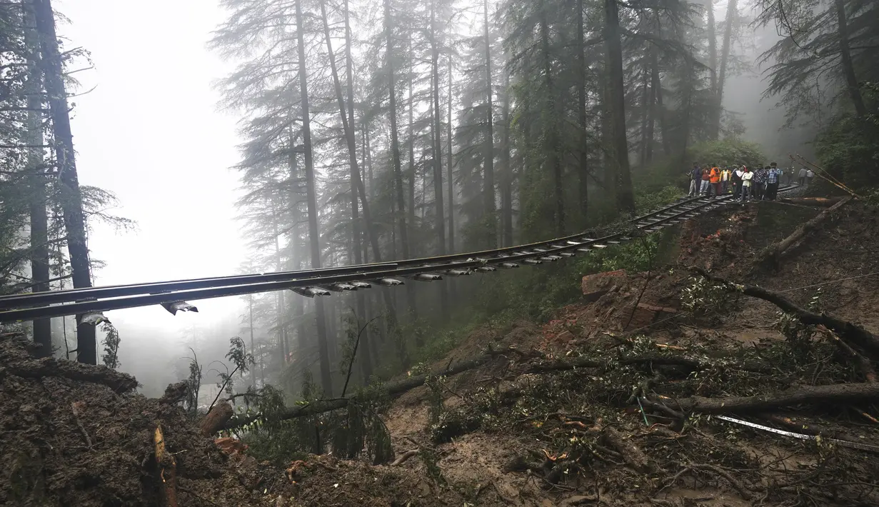 Hujan lebat memicu banjir dan tanah longsor di wilayah Himalaya India. (AP Photo/Pradeep Kumar)