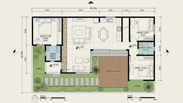 Desain Rumah 6x10 3 Kamar