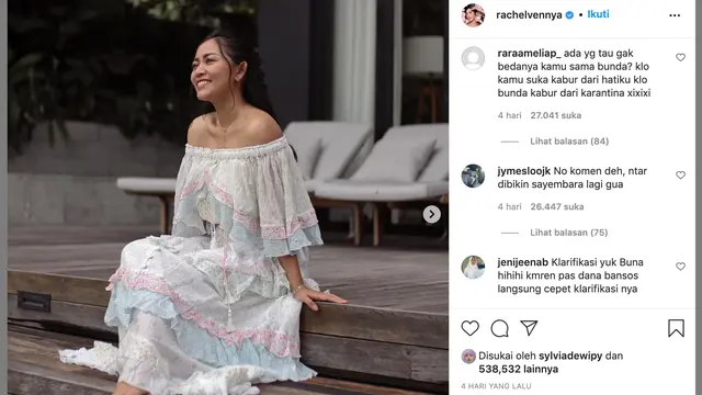 Unggahan Rachel Vennya. (Foto: Instagram @rachelvennya)