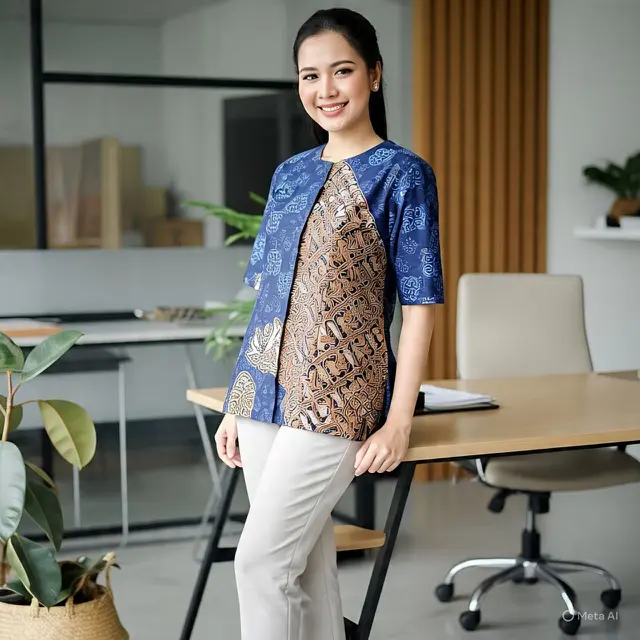 Model Atasan Batik Buat Kerja Two-Tone Batik Top
