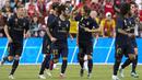 Para pemain Real Madrid berselebrasi usai mengalahkan Arsenal pada pertandingan International Champions Cup (ICC) 2019 di FedExField, Landover, Maryland (24/7/2019). Madrid menang adu penalti atas Arsenal 3-2 (2-2). (AFP Photo/Jim Watson)