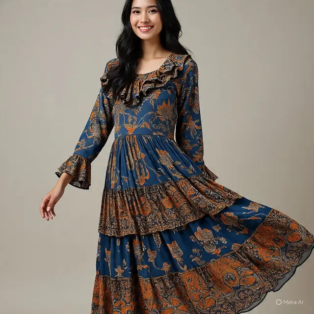 Batik Lengan Ruffle untuk Wanita Feminim