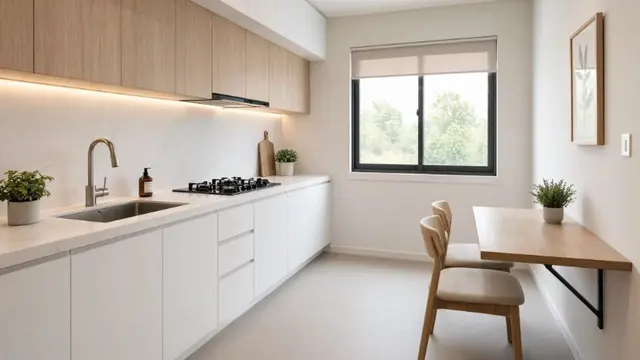 Desain Dapur Minimalis 3x2 Tetap Lega dengan Meja Makan Mini (AI Generated)