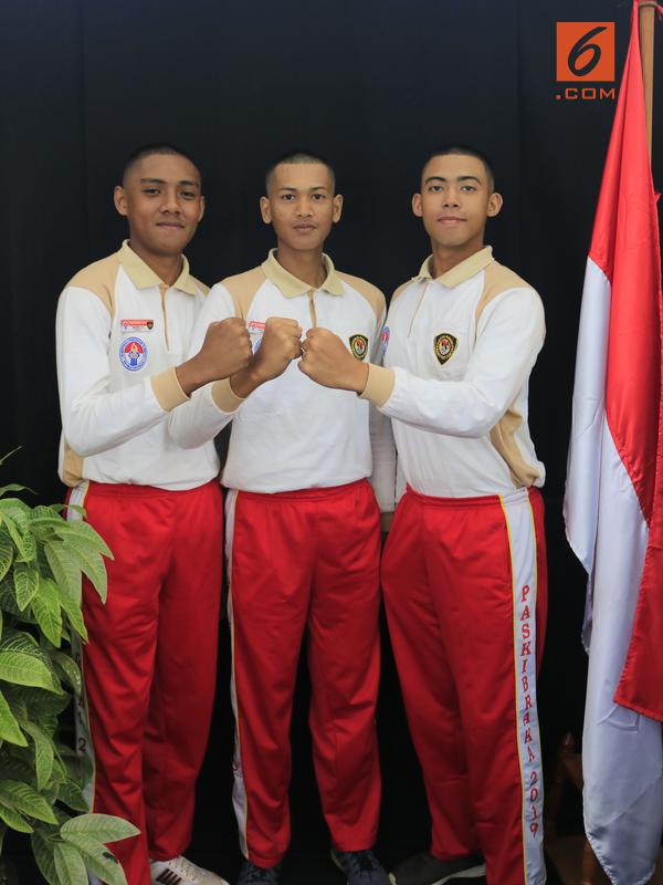 Tiga Orang Paskibraka Nasional 2019 dengan tinggi 181 cm. Mereka ada Murex (Maluku), Arya (Sumatera Utara), dan Catarino (Bangka Belitung) (Liputan6.com/Aditya Eka Prawira)