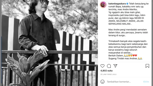 Unggahan Katon Bagaskara soal Andre Manika. (Foto: Instagram @katonbagaskara)