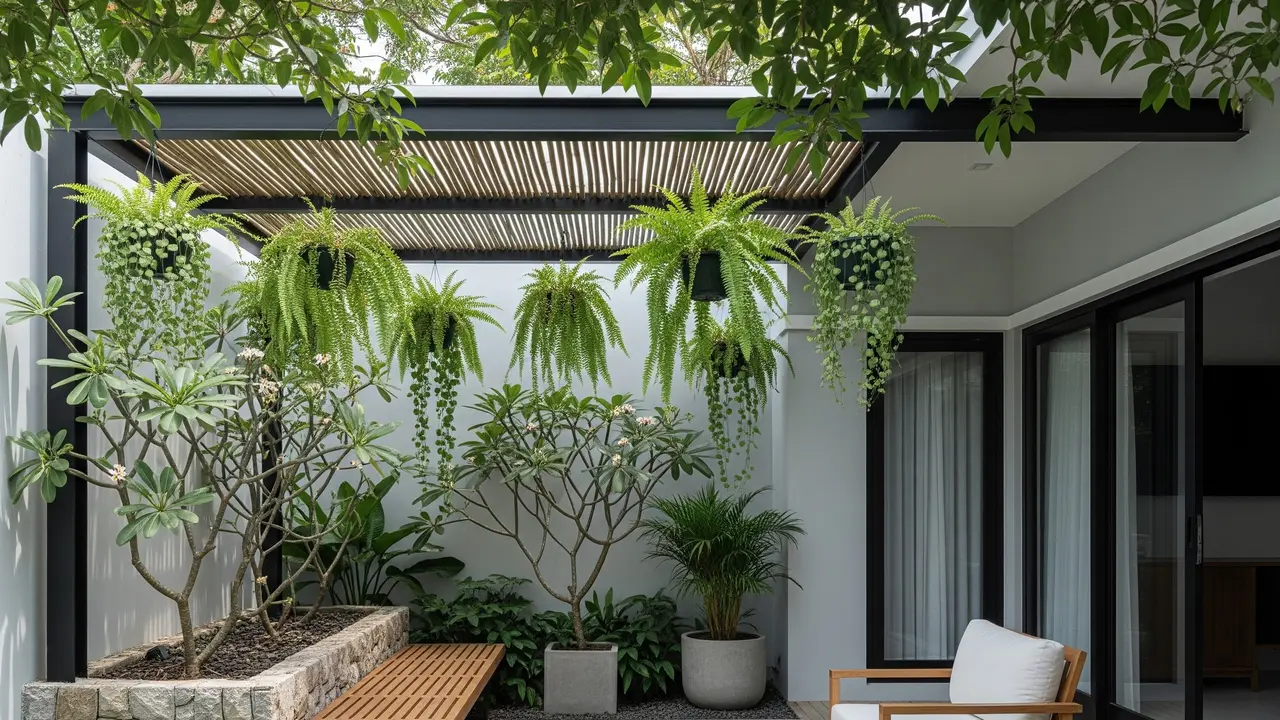 9 Ide Teras Rumah Adem dengan Kombinasi Pohon dan Tanaman Gantung, Ciptakan Nuansa Asri