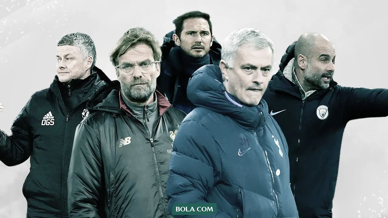 Jurgen Klopp, Pep Guardiola, Frank Lampard, Ole Gunnar Solskjaer dan Jose Mourinho