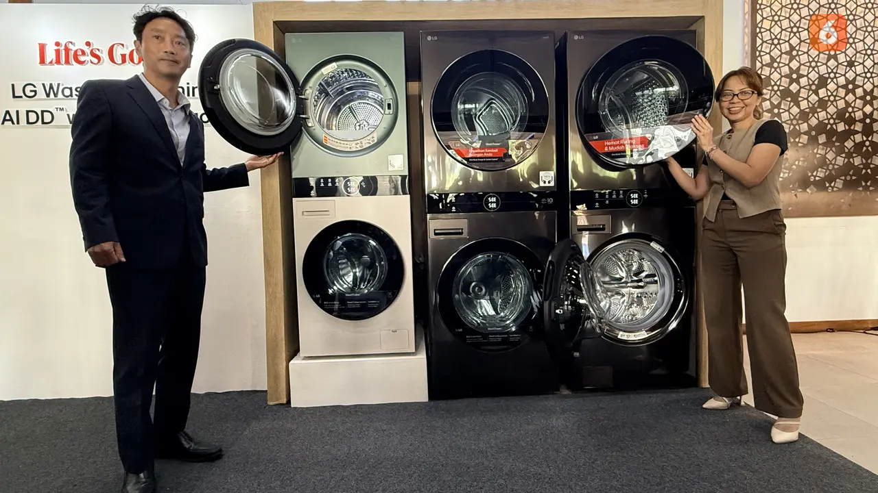 Peluncuran mesin cuci LG berbasis AI, LG WashTower WT2520NHBA dan LG TX2522ST5G. Liputan6.com/Iskandar