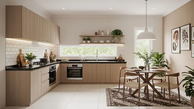 Desain Dapur dan Ruang Makan Menyatu di Rumah Tipe 45