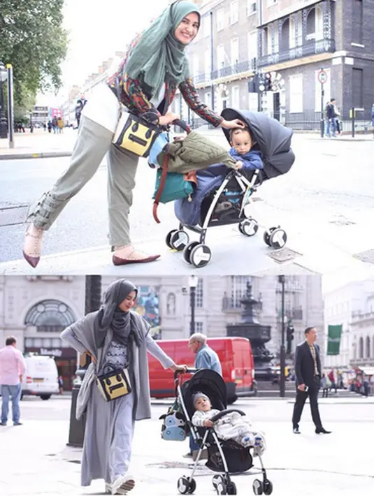 Momen ibu dan anak saat melakukan 'travelling' ini sangatlah manis. Sebagai ibu yang pintar, Shireen memakai stroller untuk memudahkan si kecil ikut berjalan-jalan. (via instagram/@shireensungkar)