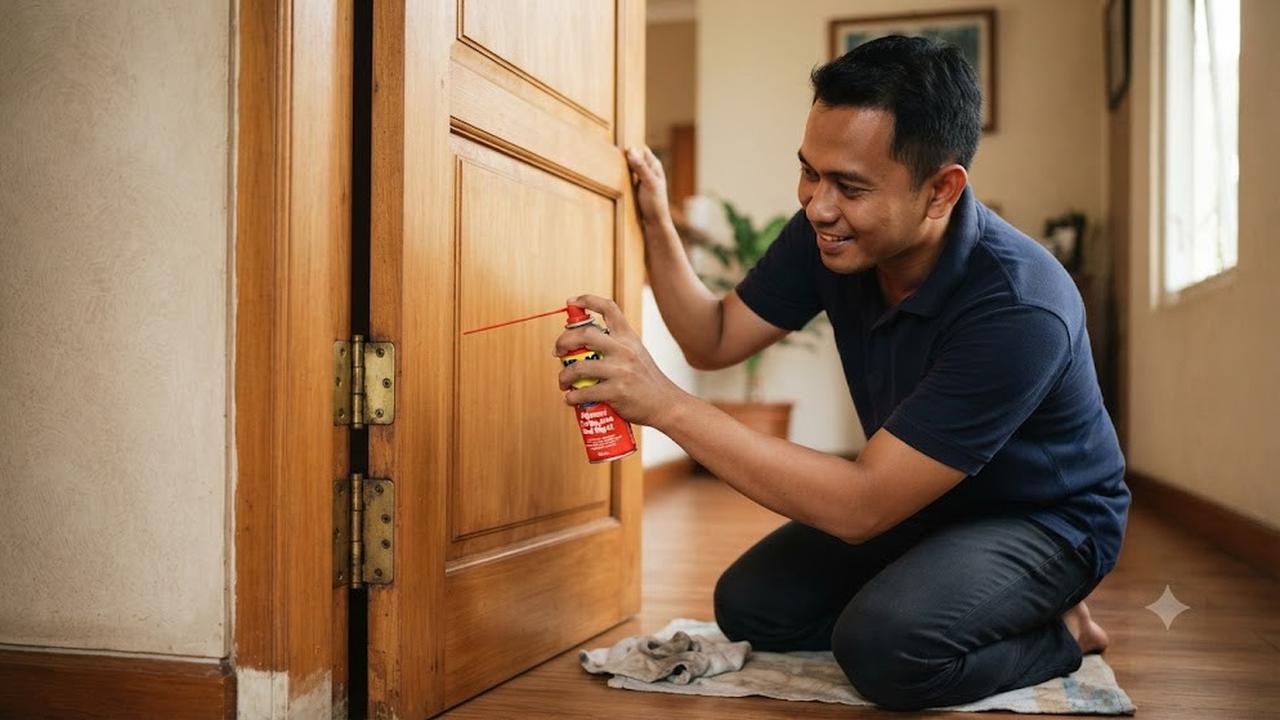 Cara Mengatasi Pintu Kayu yang Sulit Ditutup dengan Cara Memberi Pelumas pada Engsel