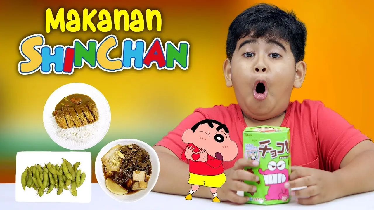 Mencoba Makanan Shinchan (Foto: Kokiku TV)