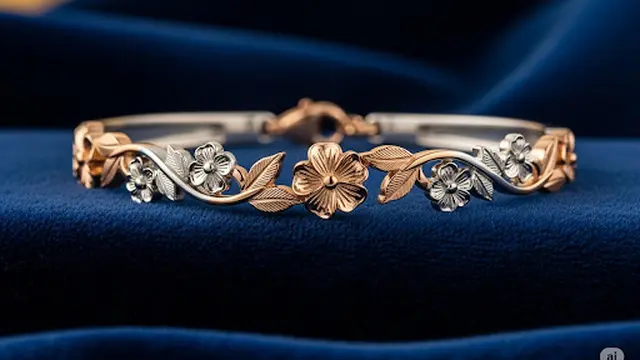 Gelang Kombinasi Emas Putih dan Rose Gold Motif Bunga