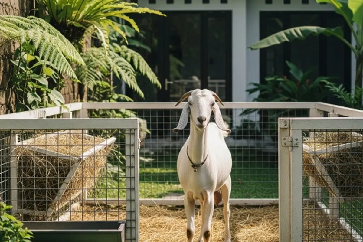 Ilustrasi Beternak Kambing Etawa di Belakang Rumah/Gemini AI