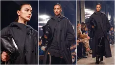 Foto kolase saat model Rusia Irina Shayk mempersembahkan kreasi dari koleksi Isabel Marant Womenswear Fall-Winter 2023-2024 pada Paris Fashion Week di Paris, Prancis, 2 Maret 2023. (Emmanuel DUNAND/AFP)