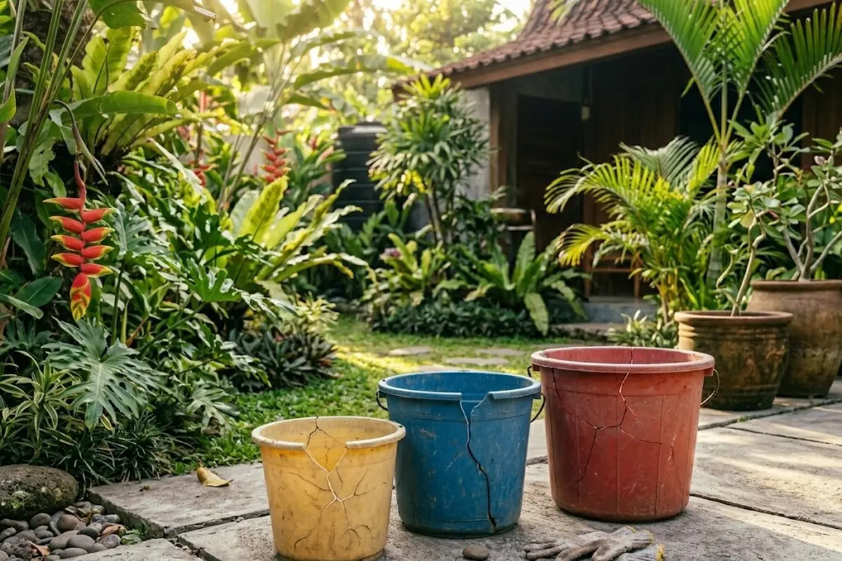 Ide Memanfaatkan Ember Retak Menjadi Kebun Sayur Produktif