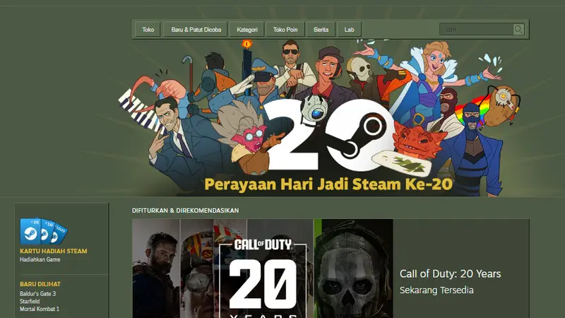 Tampilan Steam dalam rangka merayakan ulang tahun ke-20 (Tangkapan layar Steam)