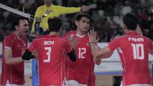 Selebrasi Timnas Voli Putra Indonesia saat melawan Filipina di leg 2 SEA V League 2025 Putra di Jakarta International Velodrome, Jakarta, Rabu (16/07/2025) malam WIB. (Liputan6.com/Abdul Aziz)