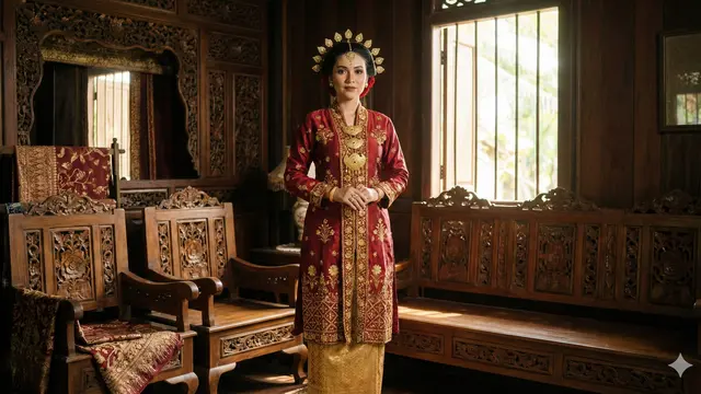 Ilustrasi Kebaya Kelemkari Pakaian Adat Sumatera Selatan