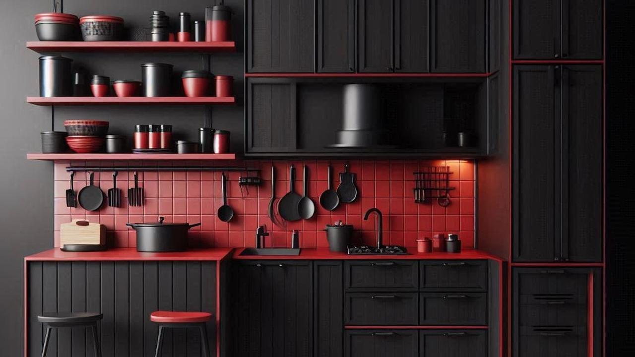 Desain Dapur Warna Merah Hitam