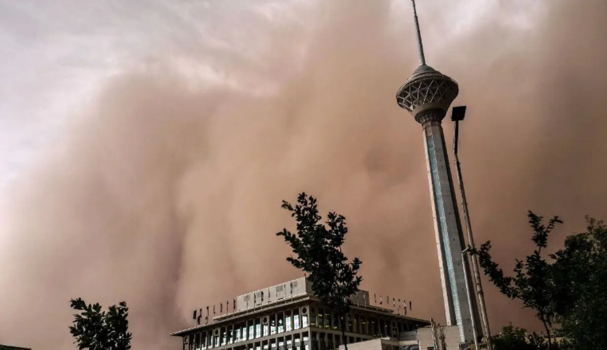 Sedikitnya empat orang tewas dan puluhan lainnya luka-luka akibat badai pasir yang melanda Teheran, Iran, (2/6/2014). (AFP PHOTO/FARS NEWS/Mostafa Vosogh)
