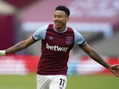 Jesse Lingard kembali jadi aktor kemenangan West Ham United saat menjamu Leicester City dengan menyumbangkan dua gol dalam laga lanjutan Liga Inggris, Minggu (11/4/2021). (Foto: AP/Pool/John Walton)