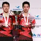 Ganda putra Indonesia Kevin Sanjaya Sukamuljo/Marcus Fernaldi Gideon meraih gelar kedua di level super series setelah menjuarai Australia Open Super Series 2016, Minggu (12/6/2016). (Humas PP PBSI)