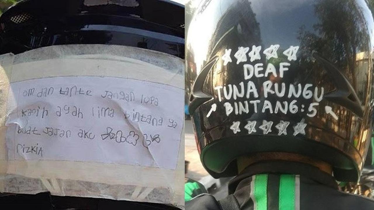 6 Tulisan di Helm Ojek Online Ini Penuh Makna, Bikin Haru
